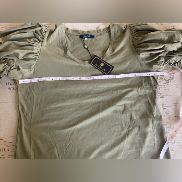 🆕Trish Scully Scoop Neck Olive Green Puff Sleeve Top NWT - Picture 6 of 7